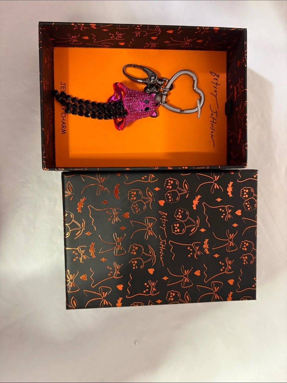 Betsey Johnson Pink Jeweled Jellyfish Keychain with Black Tassel
